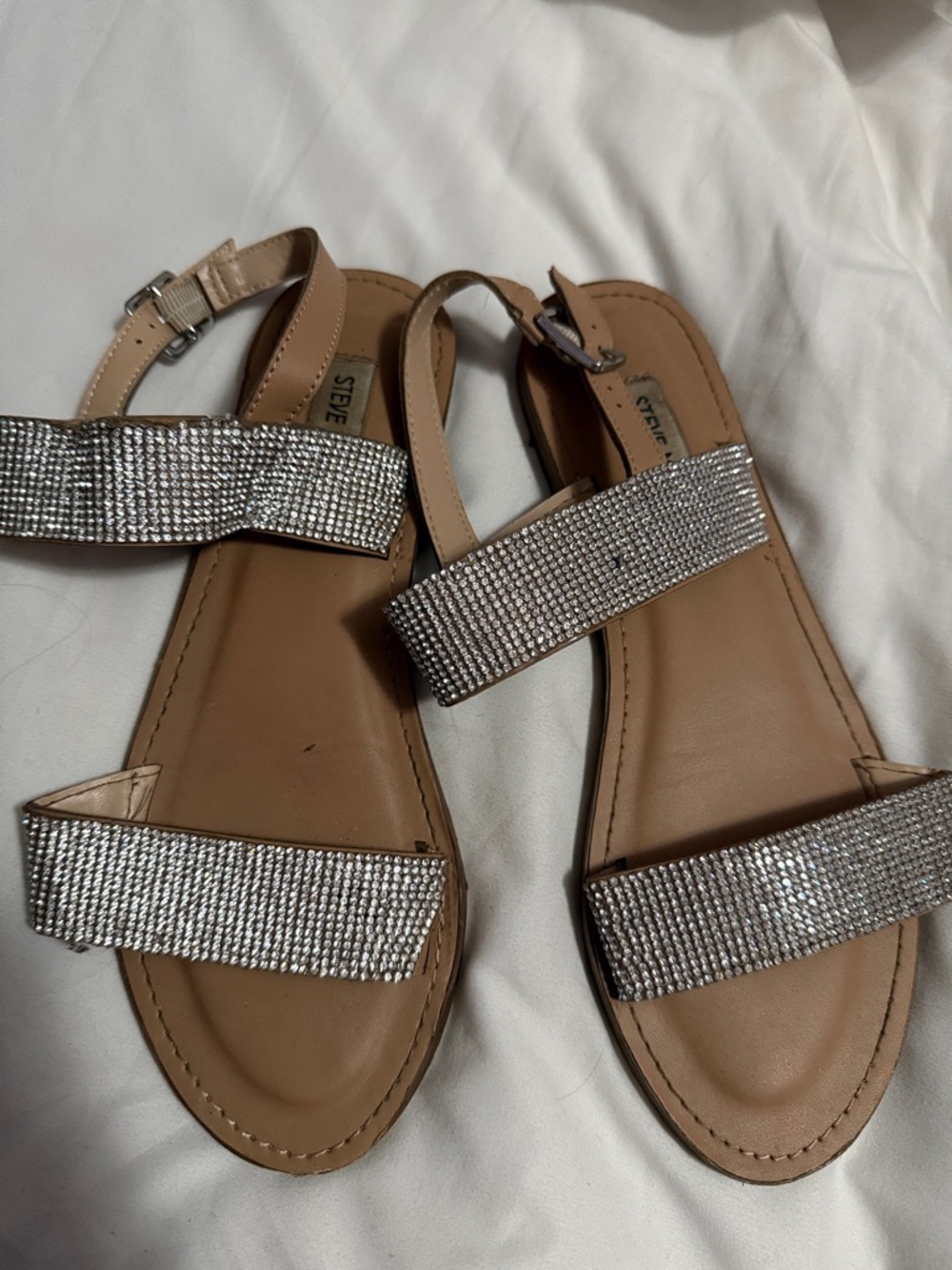 Steve Madden Nude/Tan Crystal-Strap Flat Slingback Sandals